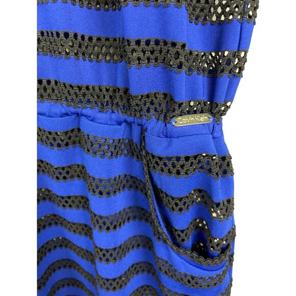 Calvin Klein Mesh Stripe Tunic Swim Drawstring Pockets Cover-Up Size - Picture 7 of 10